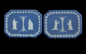 Wedgwood Fine Pair of Blue Jasper Ware Wall Plaques, each depicting raised Classical images on a