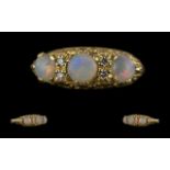 Victorian Period 1837 - 1901 Excellent 18ct Gold Opal and Diamond Set Ring in ornate setting, full
