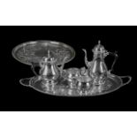 Silver Plated Tea Service ( American ) Comprises 2 Trays, Coffee Pot, Tea Pot, Sugar and Milk Jug.