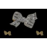 Art Deco Period - Exquisite / Petite 18ct White Gold Diamond Set Butterfly Brooch, Set with Superb