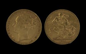 Queen Victoria 22ct Gold Young Head St George Full Sovereign, date 1880. Surface scratches,