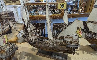 Scratch Built Three Mast Galleon and rigging, length 32'', width 38''. Name plate reads Friedrich