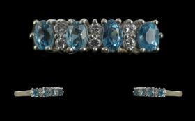 Ladies - Attractive 9ct Gold Aquamarine and Diamond Set Ring. Full Hallmark to Interior of Shank.