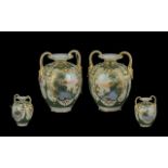 Noritake - Fine Pair of Hand Painted and Decorated Twin Handle Globular Shaped Vases. Decorated with