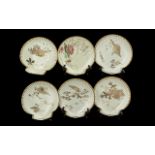 Wedgwood 1920's Etruria Set of Six Hand Painted Plates with Plant Images, Embellished with Gold