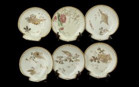 Wedgwood 1920's Etruria Set of Six Hand Painted Plates with Plant Images, Embellished with Gold