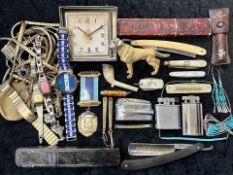 Box of Collectables. To Include Silver Jewellery, Silver Fruit Knife, Cutthroat Razors, Lighters,