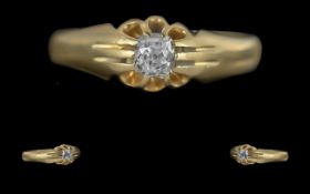 Edwardian Period 1901 - 1910 Gents 18ct Gold Single Stone Diamond Set Ring, Gypsy Setting. Full