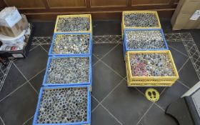 Haberdashery Interest - Four Crates of Buttons, in plastic tubes, all assorted colours, shapes and