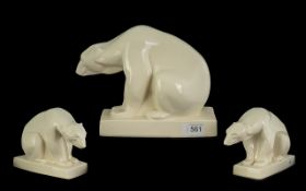 Wedgwood Fine Large Art Deco Period Cream Glazed 'Polar Bear' Figure on Base. Designer John