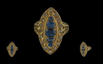 Victorian Period 1837 - 1901 18ct Gold Diamond and Sapphire Set Ring of Pleasing Form / Design.
