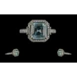 Ladies - 18ct White Gold Pleasing Quality Aquamarine and Diamond Set Dress Ring. Full Hallmark to