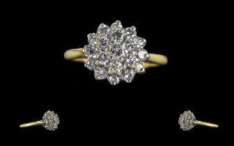 Ladies 18ct Gold Pleasing Diamond Set Cluster Ring. Marked 18ct to Interior of Shank. The Well