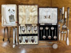 Mixed Collection to include six silver coffee spoons, six silver plated teaspoons, silver sugar