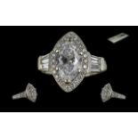 A Stunning Ladies Modern Design 18ct White Gold Diamond Set Dress Ring - The Central Marquise Cut