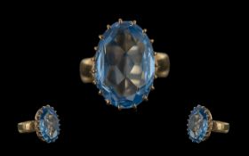 Ladies - Attractive 9ct Gold Single Stone Aquamarine Set Statement Ring. Full Hallmark to Shank. The