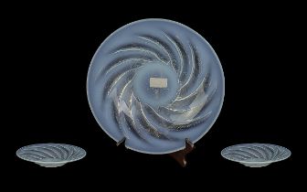 R. Lalique - Signed Quality 1920's Large Opalescent Blue / Clear Shallow Bowl, Poisson's Designs. C.