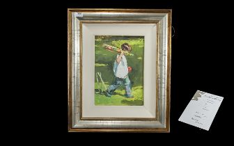 Sheree Valentine Daines Signed Limited Edition Print, 'Boy with Cricket Bat & Ball ', No. 92/195.
