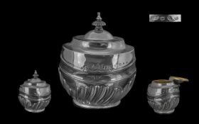 Victorian Period Sterling Silver Lidded ( Hinged ) Tea Caddy of Excellent Form. Hallmark