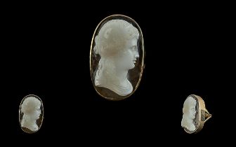 Victorian Period 1837 - 1901 9ct Gold Cameo Set Ring. Marked to Interior of Shank. The Well Carved