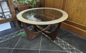 G Plan 'Astro' Coffee Table. G-Plan teak Astro coffee table with glass top, c1970, needs re-