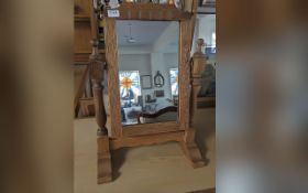 Oak Framed Dressing Table Mirror, turned supports, swivel mirror. Height 26''.