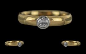 Ladies Contemporary Designed 18ct Gold Single Stone Diamond Set Ring. Full Hallmark to Interior of