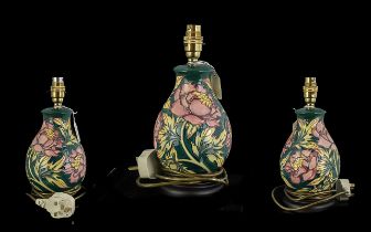 Moorcroft Tubelined Lamp Base ' Peony ' Design. Designer Philip Gibson. c.2002. Stands 11,5 Inches -