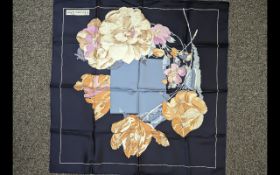 Christian Dior Vintage Classic Silk Scarf. Floral pattern on navy blue background. 76 cm square.
