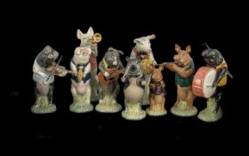 Beswick - Hand Painted ( 9 ) Piece Pig Promenade Band. Comprising. 1/ Christopher PP9. 2/ James PP7.