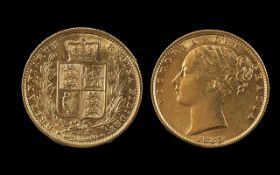 Queen Victoria 22ct Gold Young Head Shield Back Full Sovereign, date 1885, Sydney Mint; surface