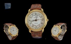 Maurice Lacroix Automatic 25 Jewels Calendar Gents Gold Tone Wrist Watch with tan leather watch