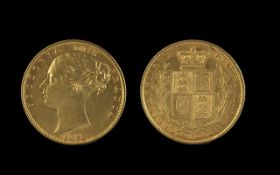 Queen Victoria 22ct Gold Shield Back Young Head Full Sovereign, date 1853. Lightly toned, about Very