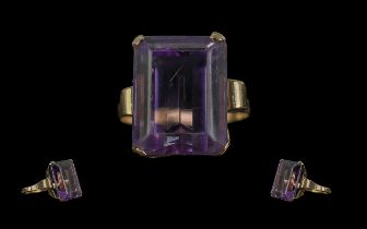 Ladies Pleasing 9ct Gold Single Stone Amethyst Set Ring marked 9ct to interior of shank the large