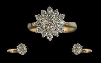 Ladies 9ct Gold - Pleasing Diamond Set Cluster Ring. Full Hallmark to Interior of Shank. Diamonds of