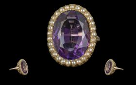 Early to Mid 20th Century Ladies - Attractive and Impressive 9ct Gold Amethyst and Pearl Set Dress