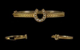 Antique Period Attractive & Pleasing Ladies 15ct Gold Well Designed Bangle, horseshoe set with