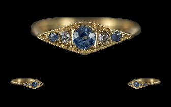 Edwardian Period - Attractive and Exquisite 18ct Gold Blue Sapphire and Diamond Set Dress Ring,