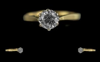 18ct Gold Excellent Quality Single Stone Diamond Set Ring - Full Hallmark to Interior of Shank.