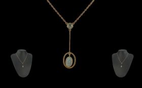 Antique Period - Attractive and Pleasing Design 9ct Gold Opal Set Pendant with Integral 9ct Gold
