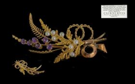 Cairncross of Perth Ladies - Pleasing 18ct Gold Spray Brooch, Set with Amethysts and Natural River