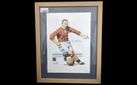 Signed Print of Stanley Matthews, size including frame 15'' x 12''.