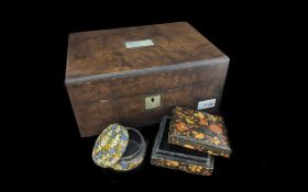 Large Maple Wooden Box, with mother of pearl cartouche, measures 12'' high x 5'' high x 8.5''