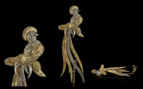 18ct Gold Handmade Bird of Paradise Figural Brooch, in white and yellow gold, with diamond set