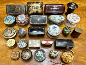 Collection Of 25 Miniature Boxes, To Include Paper Mache, Snuff Boxes. Pill Boxes, Ceramic, Wood,