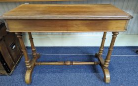 Victorian Side Table, two frieze drawers, turned supports, turned stretcher. Height 29'', width