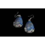 Silver Pear Shaped Lapis Lazuli Drop Earrings, for pierced ears.