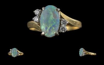 Edwardian Period 1901 - 1910 Ladies 18ct Gold Opal and Diamond Set Ring, marked 18ct to shank, the