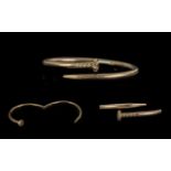Cartier Style Ladies / Gents Novelty 14ct Gold Hinged Bangle In the Form of a Large Nail. Marked 585