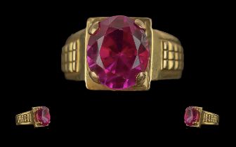 22ct Gold Superb Quality Single Stone Synthetic Ruby Ring. Not marked, tests high carat gold. The